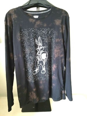 Super LOONEY TUNES  Bugs Bunny #6 Size L Tee Shirt Black Rust Tie Dye Lg Sleeve