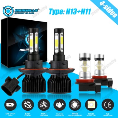 Combo 4-sides H13 LED Headlight H11 Fog Bulbs White For Nissan Sentra 2004-2012