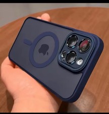 Magnetic Matte Translucent Shockproof blue Case  for iPhone 15 Pro Max 