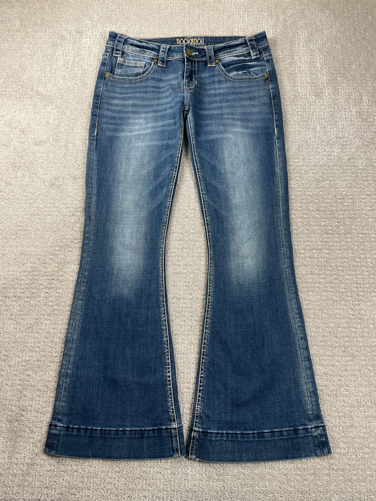 Rock & Roll Cowgirl Trouser Jeans Womens 29x32 Bell Bottom Flare Stretch Denim