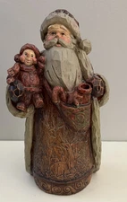 TII Collections Santa Claus Figurine Holding Christmas Doll Toys 9.5" Resin Folk