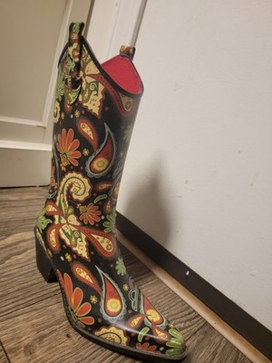Nomad Womens Yippy Rubber Cowboy Western Rain Boots Size 7 Paisley Hippy (W)
