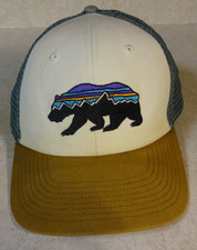 Patagonia Fitz Roy Bear Logo Trucker Hat Snapback White Blue Brown Mesh Back Cap