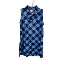 Vestido Crown & Ivy para mujer S azul a cuadros sin mangas cuello con volantes para verano