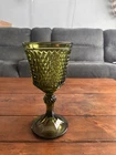 Vintage Indiana Glass Diamond Point Olive Green Footed Candy Dish Vase 11" Tall