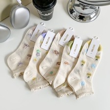 5 Pairs Womens Cotton Socks Lot Mesh Breathable Cute Animal Casual Crew Socks US