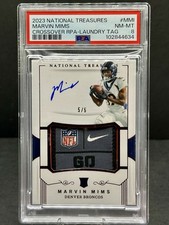 2023 National Treas. Crossover RPA Marvin Mims Laundry Tag 5/5 RC Broncos PSA 8 