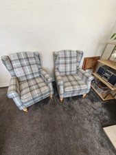 PAIR of Dunelm Wingback Armchairs and a Foot Stool Less Than One Year Old