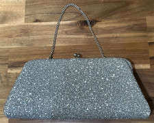 Sparkly Silver Glitter Clutch Evening Cocktail Holiday Purse Chain Strap Women