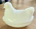 Vintage Hazel Atlas White Milk Glass Hen on Nest-4 1/2”