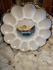 Vintage Anchor Hocking Milk Glass Deviled Egg Plate 22K Gold Trim Fire King