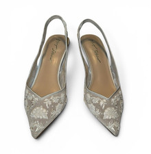 Betsey Johnson Women  s Ivory Embroidered Mesh Wedding Heels Pointed Toe 8.5