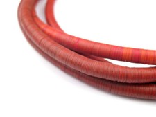 Vintage Red Phono Record Vinyl Beads 6mm Ghana African Disk 27-30 Inch Strand