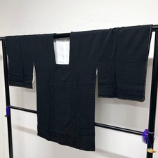 Japanese Kimono Unworn Road Coat Arabesque Flower Black 011