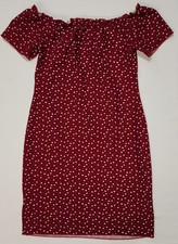 Shein M US 6 Burgundy Heart print off-the-shoulder A-line dress Women