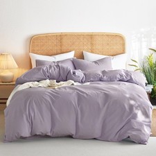 Light Purple Color Cotton Duvet Cover, 3 Piece Set Boho Soft Modern Bedding Set.