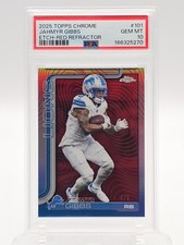 JAHMYR GIBBS 2025 TOPPS CHROME ETCH RED REFRACTOR /5 #101 LIONS PSA 10 Q2161