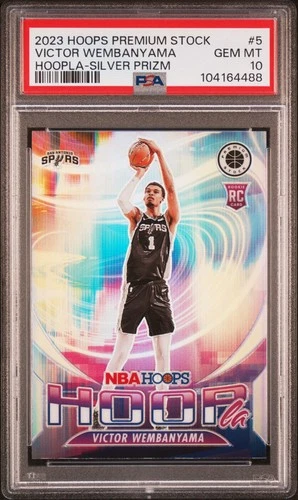 2023-24 NBA Hoops Premium Stock Hoopla Victor Wembanyama Silver Prizm PSA 10