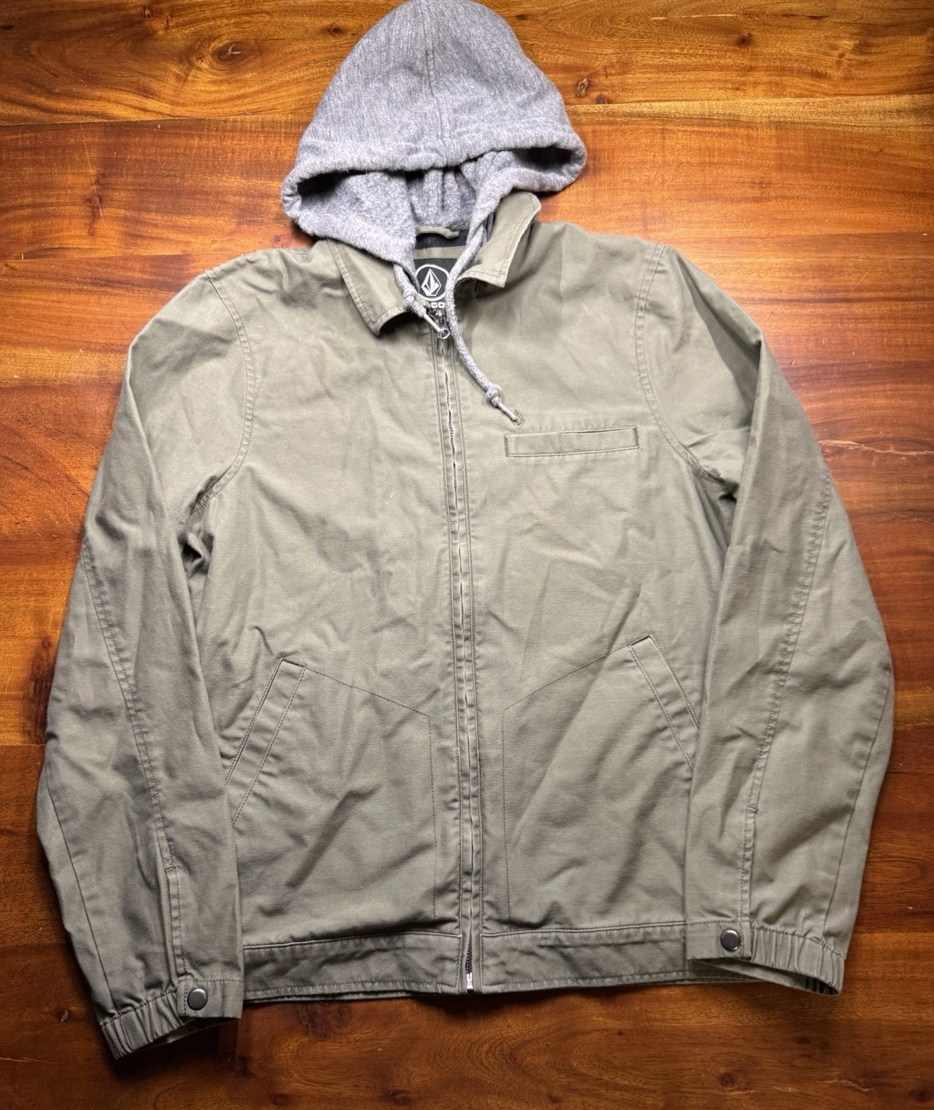 Volcom Warren Full Zip Hooded Utility Jacket Mens Sz Small ArmyGreen image 1