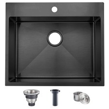 Black Drop In Bar Sink, 18 x 18 Inch Topmount RV 16 Gauge Gunmetal Black Stai...