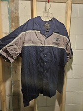 Harley Davidson Button Up Shirt 3XL Men Blue Motorcycle Pockets Big Logo