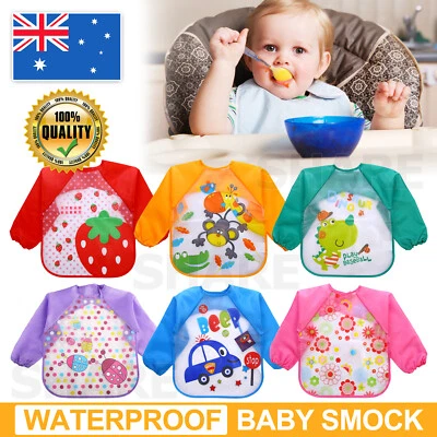 New Cartoon Baby Kids Toddler Waterproof Long Sleeve Apron Art Smock Feeding Bib - image 1 of 4