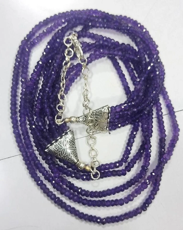 Natural 3-4MM Amethyst 5 Strand Faceted  Rondelle Gemstone Beaded Necklaces 18'' - Image 2 of 4
