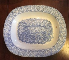 Antique 19th c. Blue & White Spongeware Pottery Platter Tray Sponge Ware