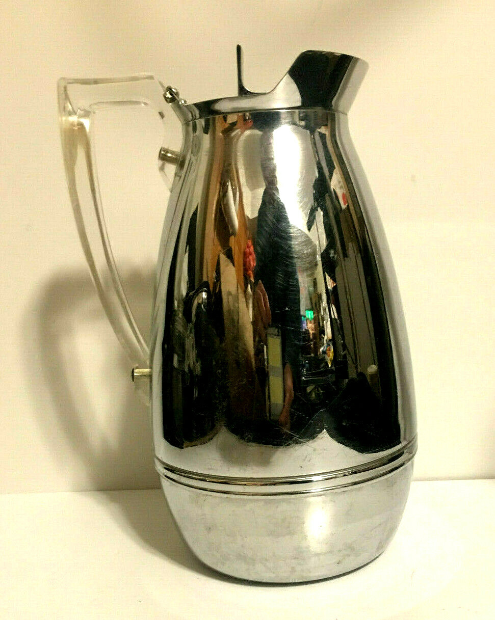 RARE! VINTAGE STAINLESS THERMOS MCM CARAFE 2585 LUCITE HANDLE CHROME 5