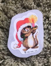 vintage christmas mouse sticker, unused loose, 1980  s hallmark