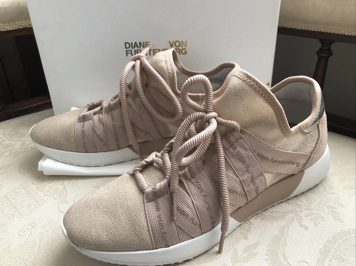 Diane Von Furstenberg Pandora Glitter Knit Dusty Pink Trainers in EU38 UK5