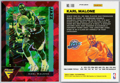 RED CARD◆JAZZ 2020-21 Panini Flux Red Cracked Ice Prizm #188 Karl Malone Utah
