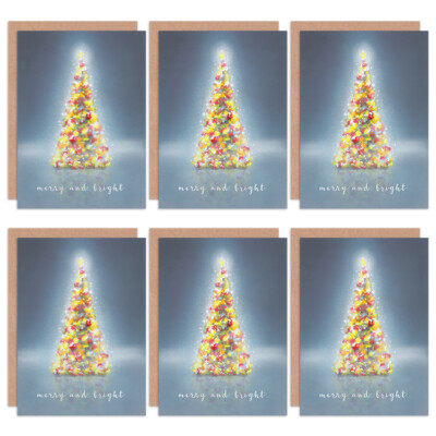 Weihnachtskarten 6er Pack - Tree Lights Merry Bright Set Weihnachtskarten XMPACK003_CP