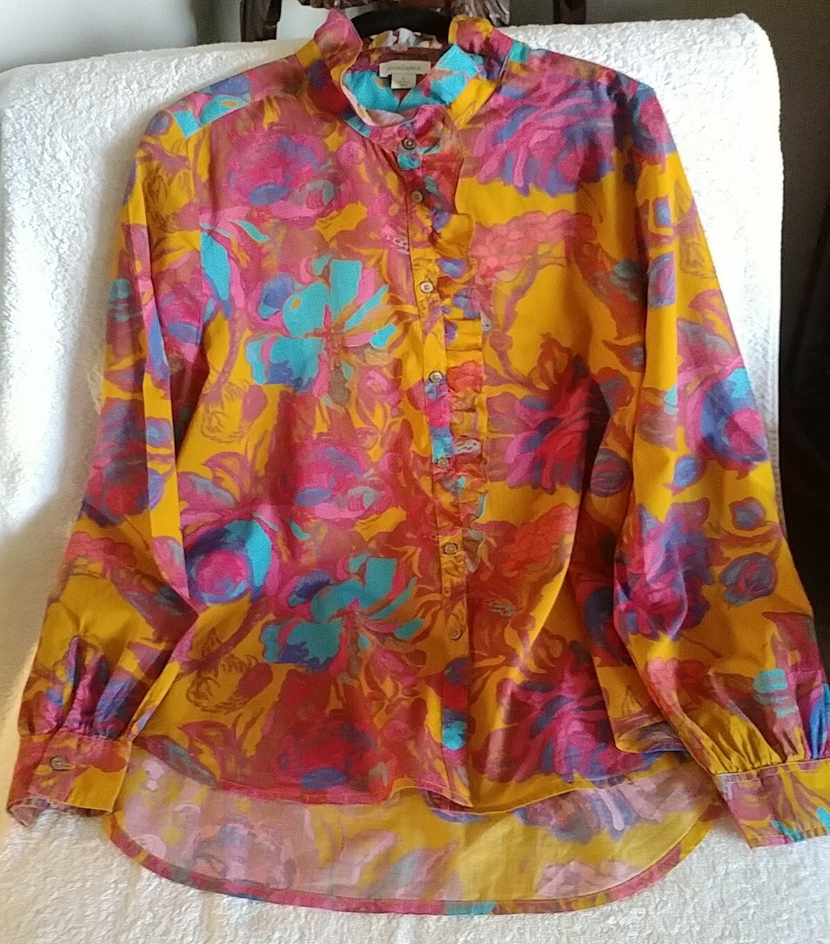 Sundance Multi Colored Button Down Ruffle Cotton … - image 7