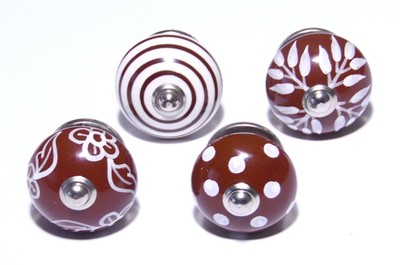 Schrankknöpfe / Möbelknöpfe Braun - Weiß Keramik im Set 4 Stück | eBay