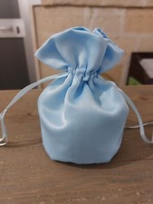 10pz SACCHETTI IN RASO AZZURRO BAMBINO NASCITA BATTESIMO BABY PORTACONFETTI 12x7