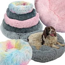 Round Dog Bed Donut Pet Cat Kitten Puppy Calming Fluffy Washable Soft Cushion
