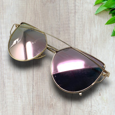 Vintage Y2K Avant Garde Sunglasses Pink Mirrored Gold Metal Frame New Wave Punk