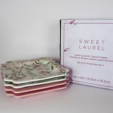 "Juego de 4 platos de postre cuadrados de 6"" Sweet Laurel rosa y floral estilo victoriano NUEVO