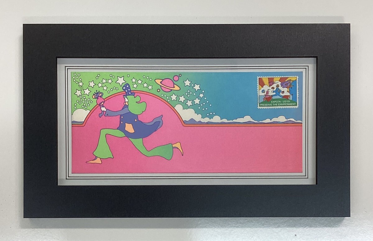 1968 Original Peter Max Envelope Framed with 1974 Peter Max Postal