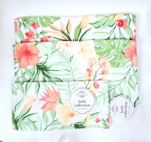 3 Pz SERENDIPITY Verde,Rosa,Bianco Floreale 100% Cotone 2 Asciugamano & Stracci - Foto 4 di 7
