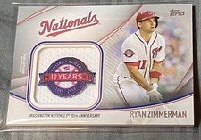 2020 topps 2 Ryan Zimmerman Commemorative Jumbo Jersey Sleeve Patch