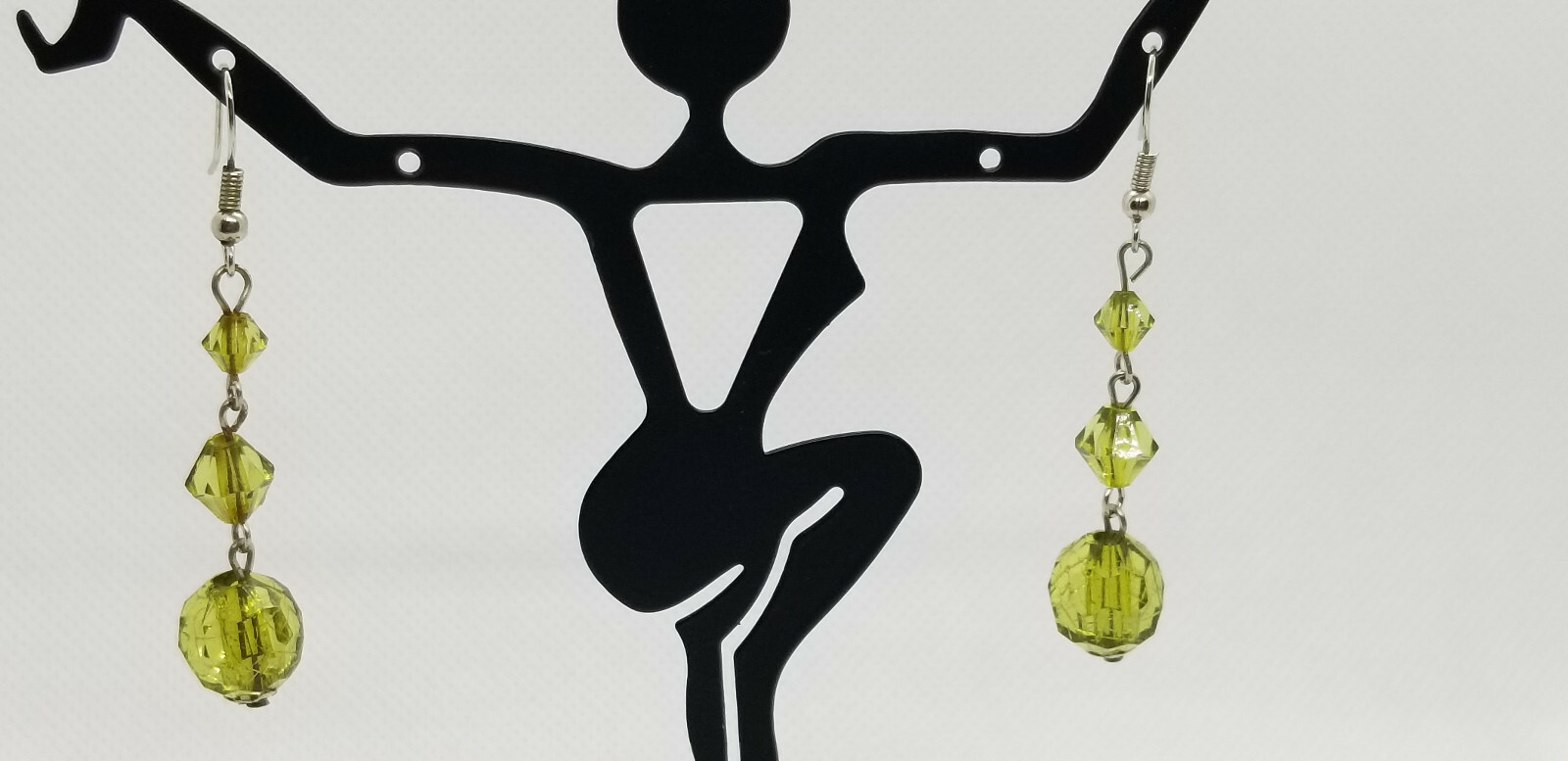 Beaded Drop Dangle Earrings Hook Clear Green Crac… - image 2