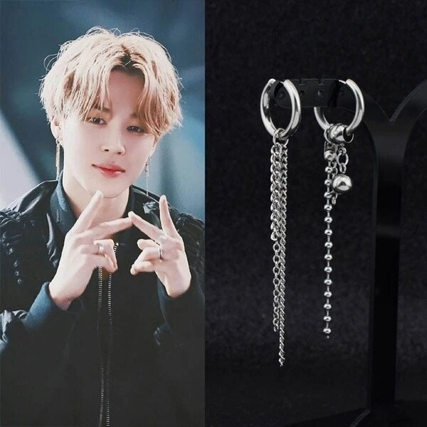 Solid 925 Sterling Silver "BTS" Star Jimin Long Tassel Unisex  Fashion Earrings