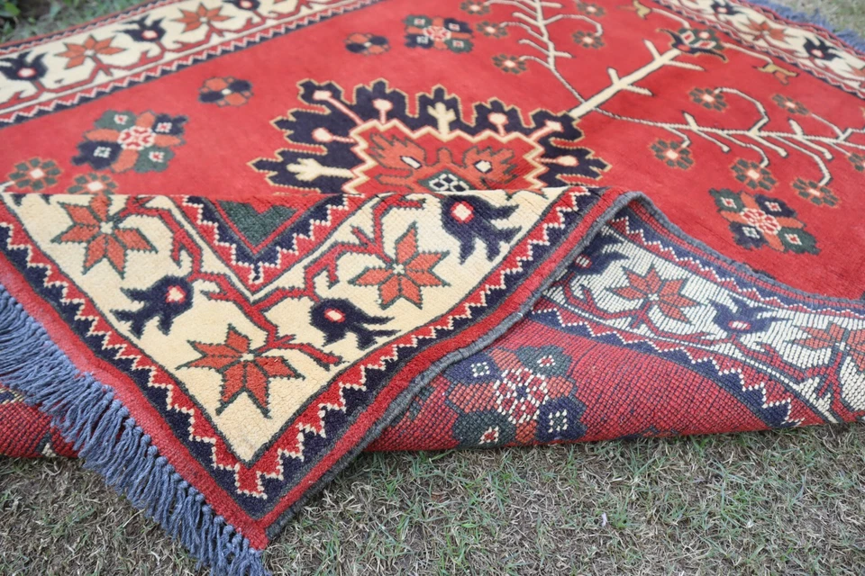 3'5x4'8 ft Afghan Rusty Red Bokhara Rug Vintage Turkmen Tribal Kitchen Decor Rug - Image 2 of 4