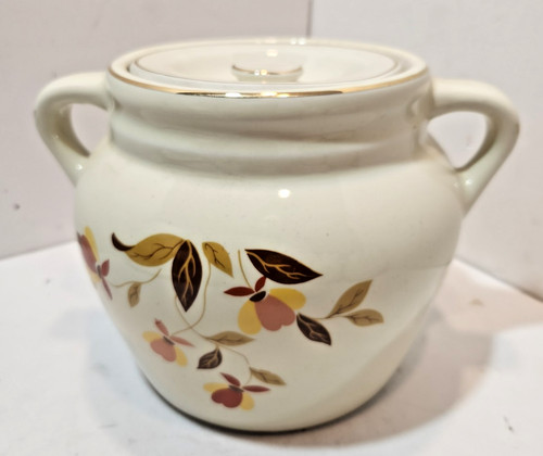 Vtg Hall Autumn Leaf 2 1/4 QT 2 Handled Bean Pot & Lid Mary Dunbar MCM Jewel