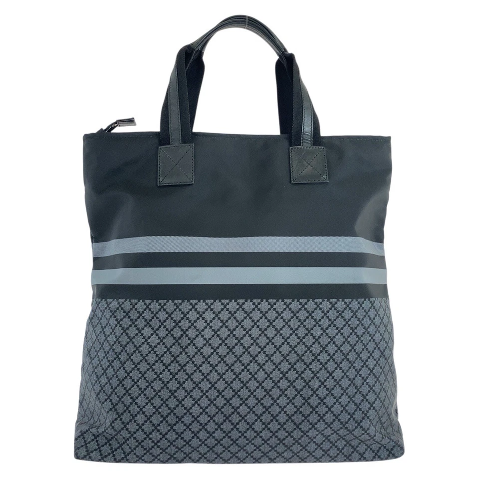 GUCCI Diamante Web 条纹托特包单肩包商务包黑色灰色尼龙 — 第 2/4 张图片