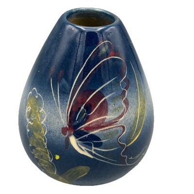 Vtg Stoneware Art Pottery Bud Vase Hand Painted Butterfly Signed Jeanne 4.5 