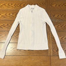 Athleta Fairway Women s White Ribbed Full Zip Cardigan Sweater Size S