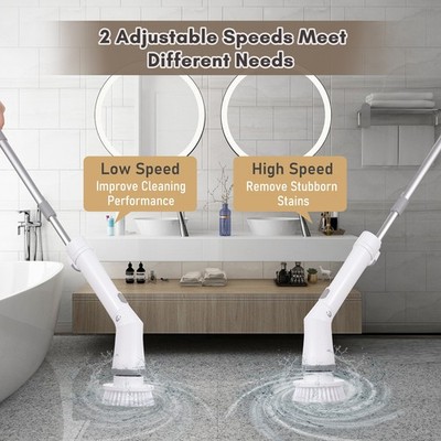 Electric Spin Scrubber Cordless 2 Speed Adjustable With 6 Brush Heads Extension